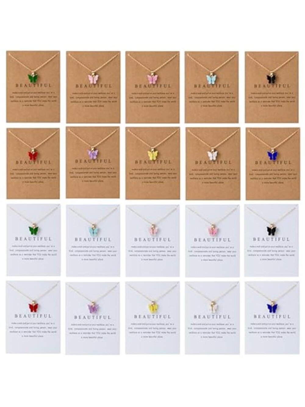 LOTSOF 18 Piece Butterfly Pendant Necklace Set, Colorful Acrylic Chain